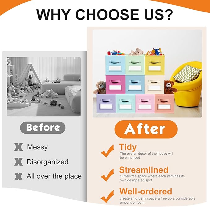 10 Pcs Fabric Storage Cubes with Labels 13 Inch Collapsible Cube Organizer Baskets with Window Cards for Shelf Nursery Clothes Book Toys Storage Bin(Macaroon)