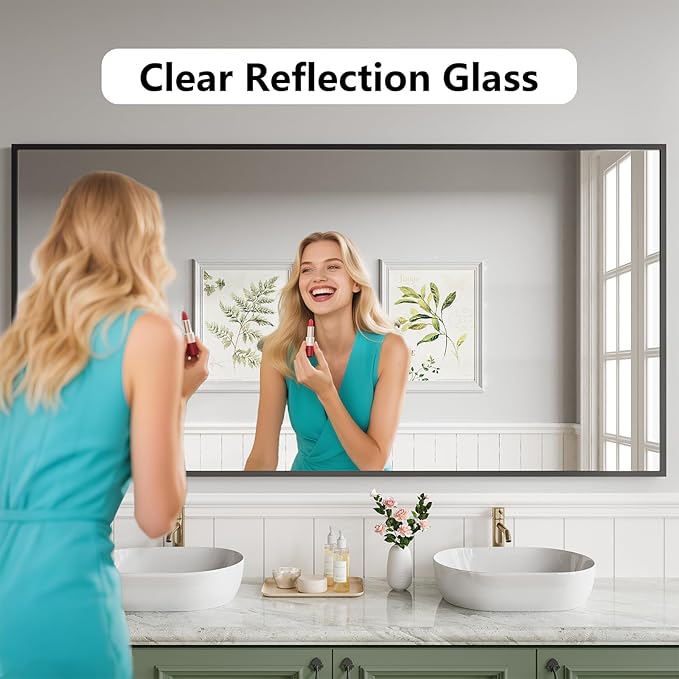 Bathroom Mirror 30x71 Matte Black Rectangle Bathroom Wall Mirror for Over Sink, Modern Large Vanity Mirror, HD Tempered Glass, Anti-Rust Aluminum Alloy Frame, for Living Room, Bedroom, Entryway
