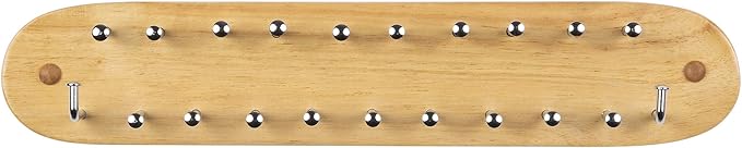 Richards Homewares Tie Rack Wall Mounted - Wood Belt Scarf Hanger with 21 Chrome Hooks for Closet for Storage and Organization Natural