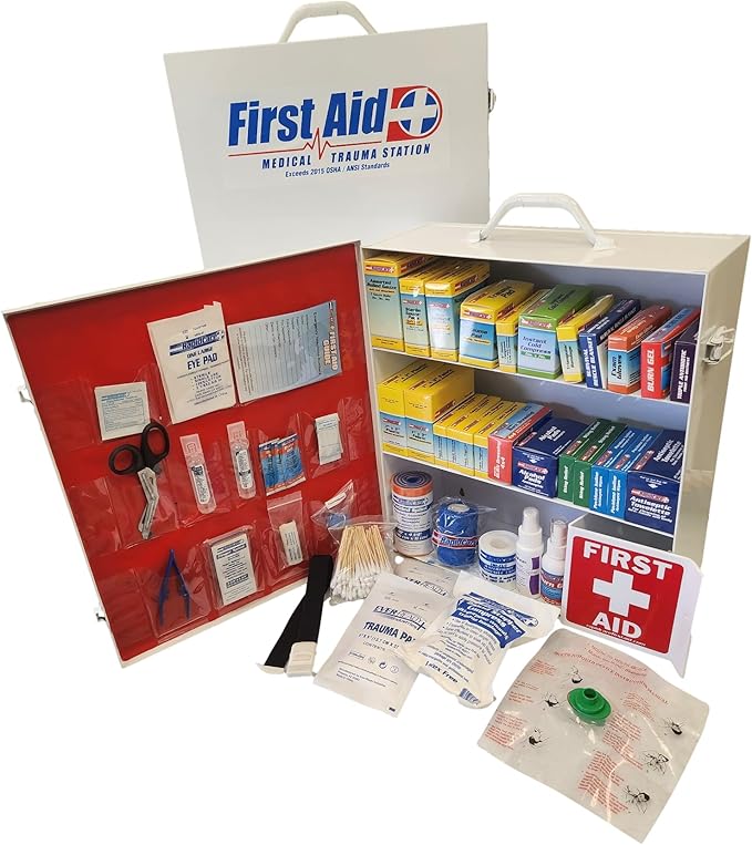 Rapid Care 3-Shelf First Aid Kit Cabinet, Class A+ ANSI/OSHA Compliant – 700+ Pieces – Wall Mountable Steel Cabinet – Serves up to 150 People