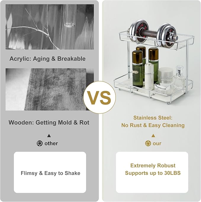 Bathroom Organizer Countertop Perfume Organizer Makeup Organizer Cosmetics Storage Display Rack Vanity Tray Dresser Stainless Steel Gold Shelf White Marble Ceramic Tray (2 Tier L-Sliver) | Perfume Organizer, Makeup Organizer, Cosmetics Storage, Vanity ...