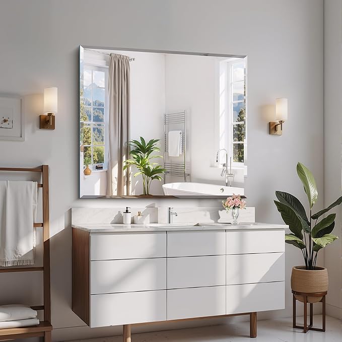 CILIBER Beveled Bathroom Mirror, 36x40 Inch Large Bathroom Mirrors for Over Sink, Upgraded Shatterproof Beveled Frameless Vanity Mirror for Bathroom,Bedroom,Living Room and Entryway