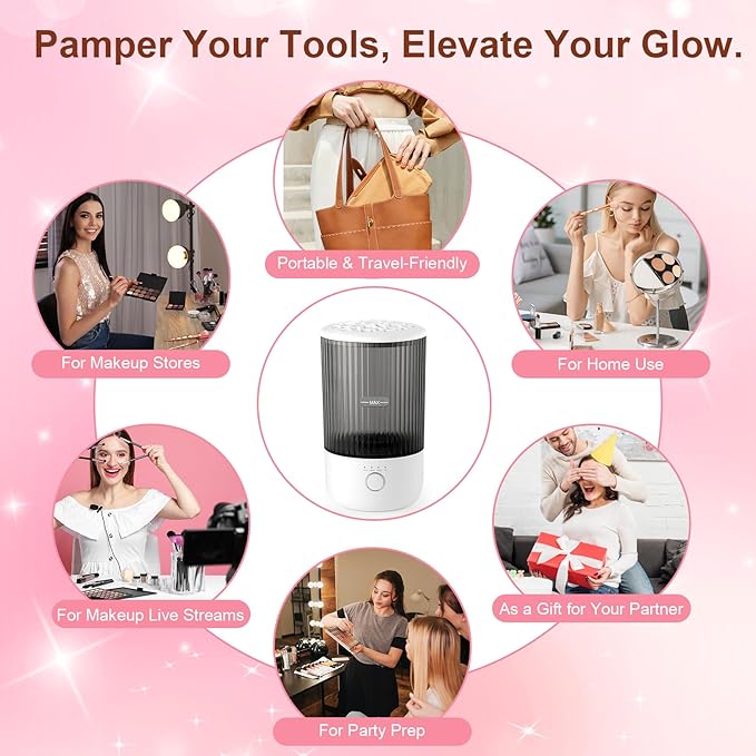 Electric Makeup Brush Cleaner, 6500RPM Automatic Makeup Brush Cleaner Machine, Portable Design with 1800mAh Rechargeable Battery for All Brush Sizes, Perfect Gift for Makeup Lovers