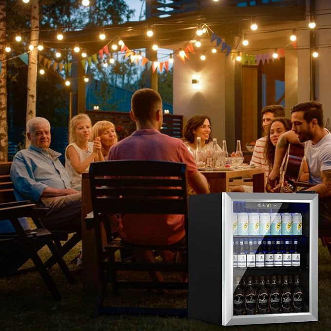 1.7 Cu.ft Beverage Refrigerator Cooler, 72 Cans Mini Fridge with Glass Reversible Door, Digital Temperature Display for Soda, Beer or Wine For Office or Bar with Removable Shelves
