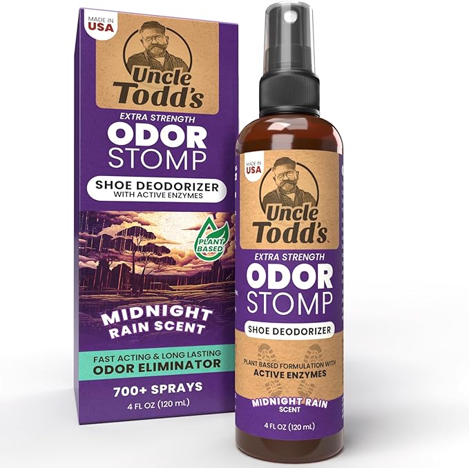 Uncle Todd's Shoe Deodorizer Spray - Proven & Powerful Enzyme Formula Spray for Shoe Odor Elimination in All Footwear (Midnight Rain)