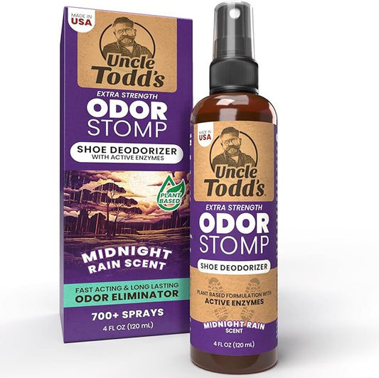 Uncle Todd's Shoe Deodorizer Spray - Proven & Powerful Enzyme Formula Spray for Shoe Odor Elimination in All Footwear (Midnight Rain)