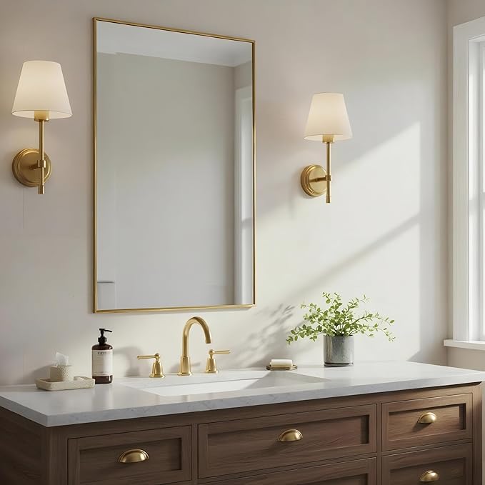 20x36 Inch Brass Bathroom Mirror for Wall, Aluminum Frame Rectangle Rectangular Vanity Mirror, Modern Large for Bedroom, Living Room, Horizontal or Vertical