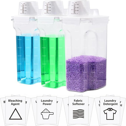 [3 Pack] Liquid Laundry Detergent Dispenser for Laundry Room Organization and Storage, 95oz Large Capacity Laundry Soap Containers with 12 Removable Labels, BPA Free & PET Plastic Clear