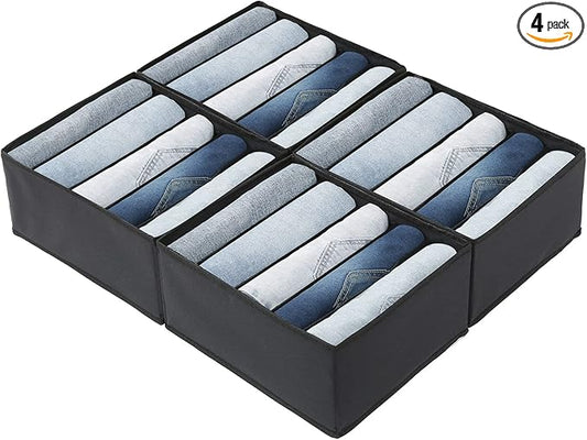 Qozary Jeans Pants Organizer for Closet, 4 Pack Drawer Organizers for Clothing, 5 Grids Wardrobe Clothes Storage, Deep Drawer, for Shirts, Leggings