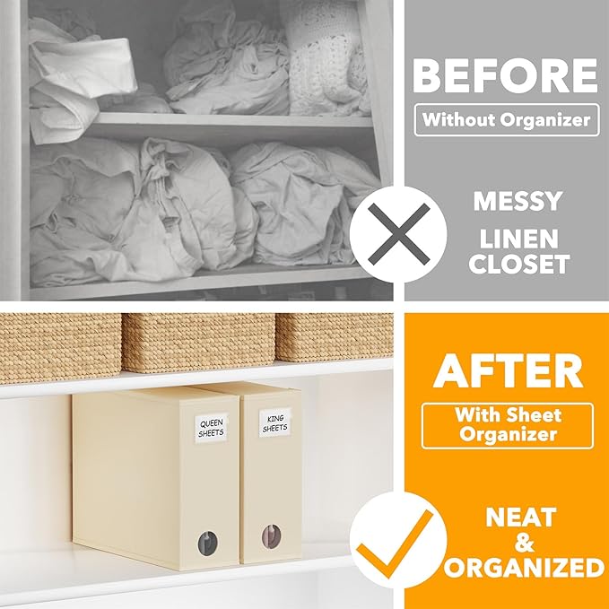 SpaceAid 2 Pack Bed Sheet Organizers and Storage, Foldable Sheet Organizer for Linen Closet, Sheets Set Folder Keeper with Window XL (Queen & King Size) Organizing Bedding Container, Beige