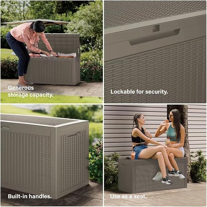 Heavy-Duty 150 Gallon Waterproof Deck Storage Boxes for Outdoor, Patio Deck Box Storage Organizer, Lockable Resin Chest for Cushions & Tools, UV-Resistant, Slate Grey