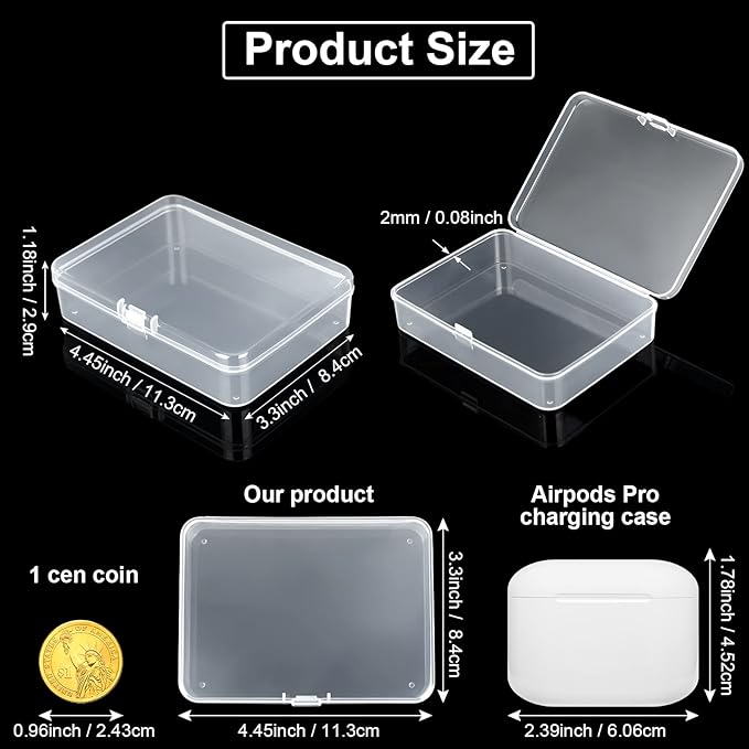 SATINIOR 100 Pcs Clear Plastic Beads Storage Containers Box Small Clear Boxes with Hinged Lid Plastic Case Mini Square Arts Crafts Storage Organizers for Small Items(4.45 x 3.3 x 1.14 Inch)