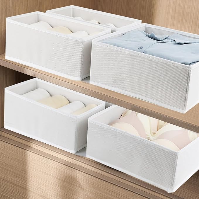 12 Pack Drawer Organizer Clothes, Foldable Fabric Dresser Organizer Closet Organizers and Storage Box for Underwear,Folded Clothes,Baby Clothing,Socks,Bra,Towels,Ties(12 Pack,White)