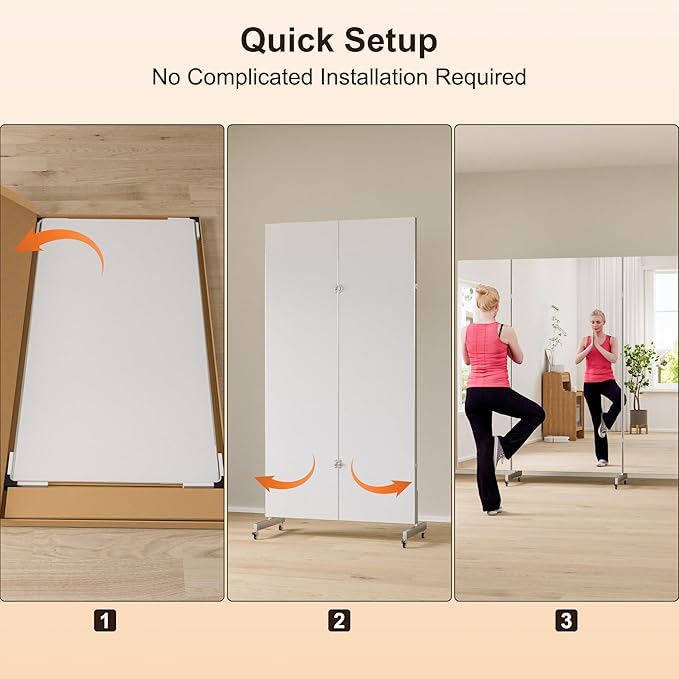 brisafe 71 W "x 67 L " Folding Mirror with Wheels, 3-Panel Full Length Wall Mirror, Space-Saving Design, Shatterproof Nano Material, Portable Floor Mirror for Gym, Dance Studio, Home, Commercial Use.