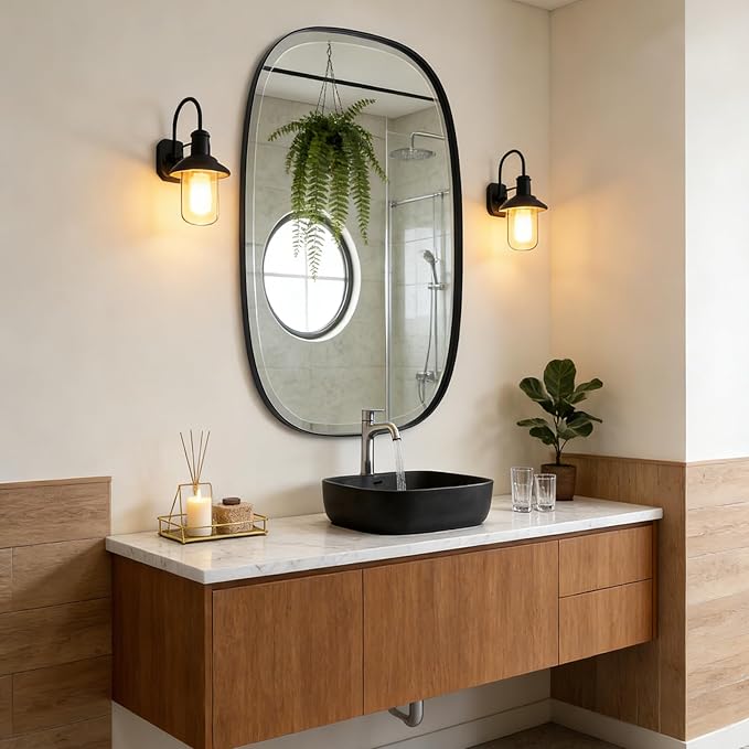 POZINO Rectangle Beveled Mirror, 24"x40" Modern Vanity Mirror with Stainless Steel Frame, Modern Oblong Wall Mirrors for Living Room Bathroom Bedroom Entryway, Hangs Horizontal Or Vertical ﻿