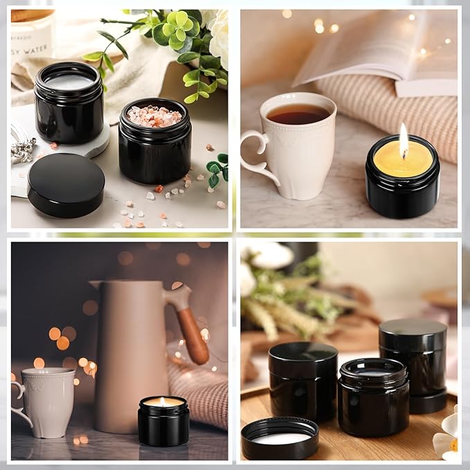 Domensi 90 Pcs 2 oz Glass Jars with Lids Travel Size Round Leakproof Empty Cosmetic Jars with Inner Liners Lid for Storing Makeup Lotions Face Cream Ointments Candle DIY Making (Black)