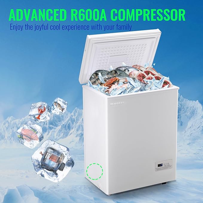 4.0 Cu.ft Chest Freezer with Electronic Panel, Accurate Temperature Display to 1 ℉, White Deep Freezing Machine with 2 Removable Baskets, Compact Size for Any Space