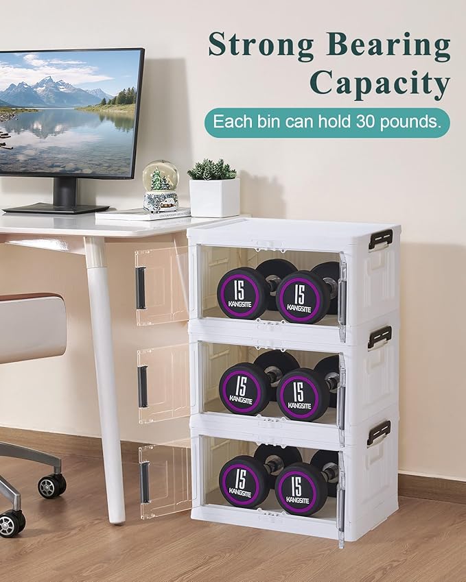 OlarHike 23QT Stackable Storage Bins with Lids - Folding Storage Box with Doors and Wheels, Collapsible Plastic Storage Bins for Closets and Organization, Gifts, 3 Pack Cubes