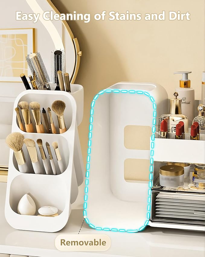 Makeup Organizer with Drawers, Skincare Organizer (Large Size Thick), Storage Box Cosmetic Display Cases, Make up Organizers for Vanity, Dresser, Desk, Kitchen, Countertop (White)