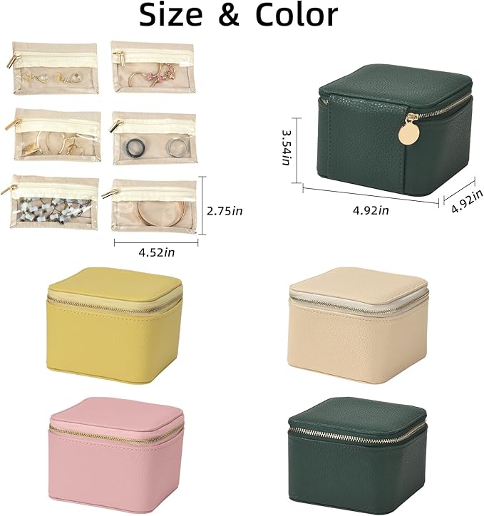 Small Travel Jewelry Box,Travel Jewelry Case with 6pcs Velvet Jewelry Pouches,Portable Jewelry Organizer Travel for Earring Bracelet Ring,Travel Jewelry Case Ideal for Travel & Home Organization