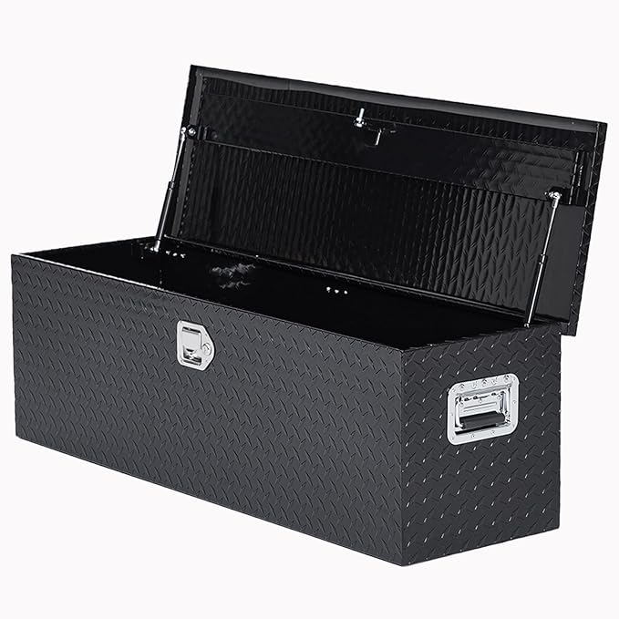 Garvee Aluminum Truck Bed Tool Box, 15 x 15 x 48 in Diamond Plate Tool Box Chest Box Pick Up Truck Bed RV Trailer Toolbox Storage with Side Handle and Lock Keys