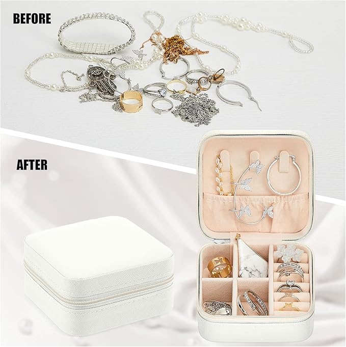 Taiyin 12 Pcs Travel Jewelry Case, Valentines Day Gifts for Her- Small Jewelry Organizer Box Bridesmaid Gifts for Women Girls (White)