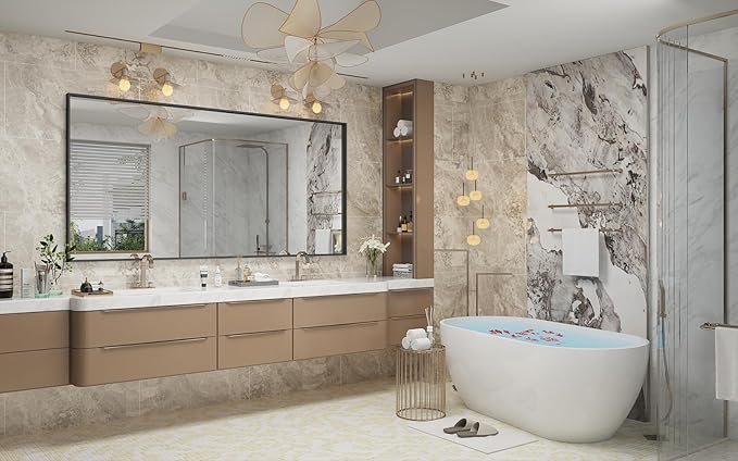 Matte Black Metal Framed Bathroom Mirror, 60x36 Inch Rectangular Vanity Mirror, Large Rectangle Wall Mirror, Anti-Rust, Tempered Glass, Shatter-Proof, Easy to Install Vertically or Horizontally