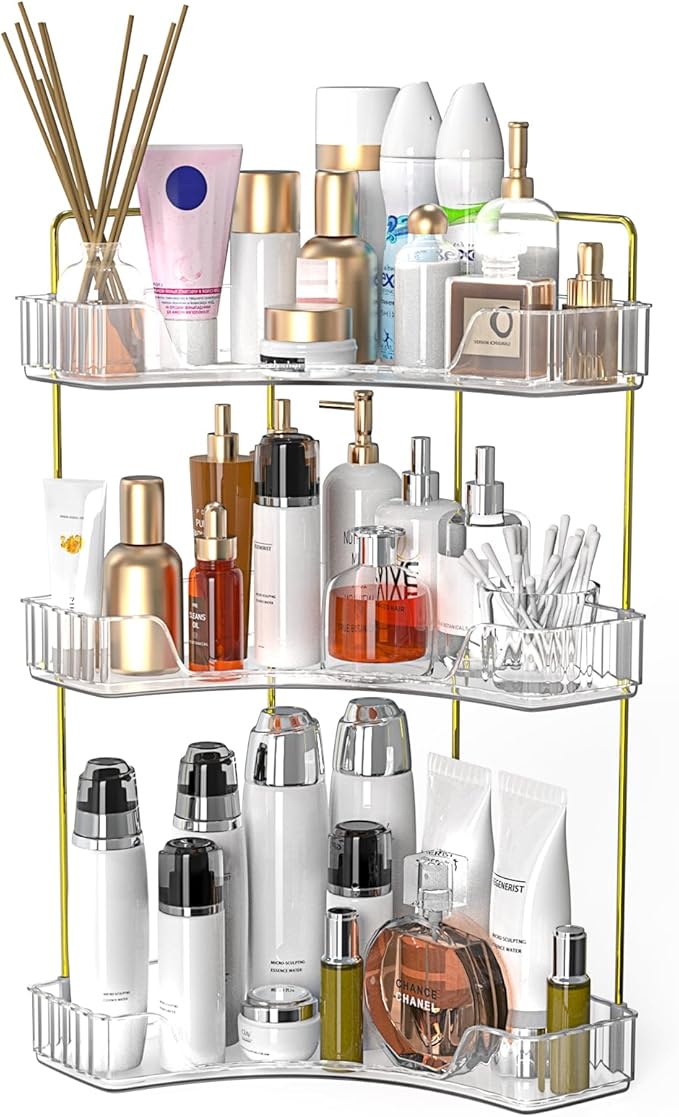 Webetop Corner Bathroom Counter Organizer 3 Tier Bathroom Countertop Organizers Shelf Makeup Organizer for Vanity Perfume Tray for Corner Storage Skincare, Cosmetic, Dresser, Kitchen Spice Rack