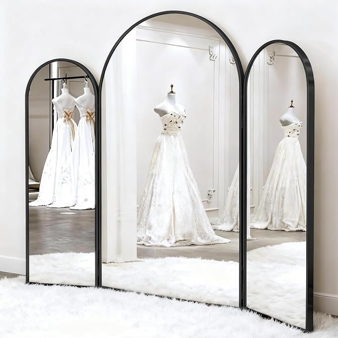 3-Way Full Length Trifold Mirror, 78"x76" Oversized Large Standing Mirror with Aluminum Alloy Thin Frame, for Wedding Dress/Clothing Shop/Closet, Black