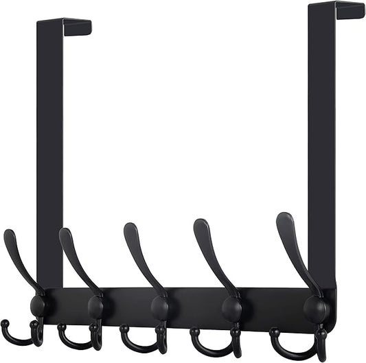 WEBI Over The Door Hooks,Over The Door Towel Rack,Door Hooks for Hanging,Door Coat Hanger Door Coat Rack for Towels,Clothes,Bathroom,Black