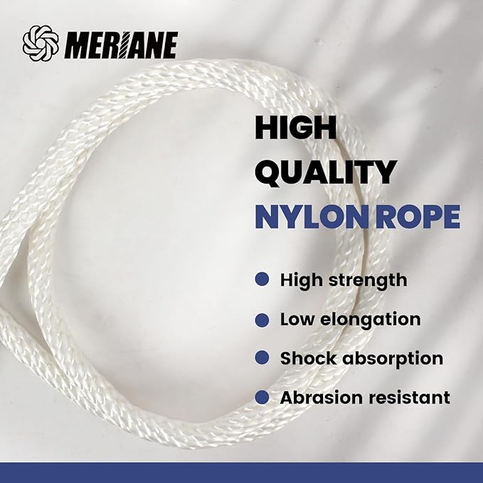 MERIANE 1/2 Inch Nylon Rope 100 Ft – Multipurpose Solid Braided Rope – Ideal Use for Camping, Clothesline, Marine, Flag Line – Abrasion & UV Resistant – Shock Absorption Rope for Indoor Outdoor