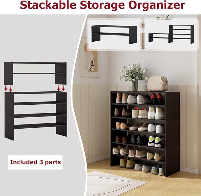 Tangkula Stackble Shoe Rack, Space Saving 6-Tier Corner Shoe Storage Shelf for 18 Pairs, 3-in-1 Adjustable White Shoe Organizer for Front Door Entryway (Coffee)