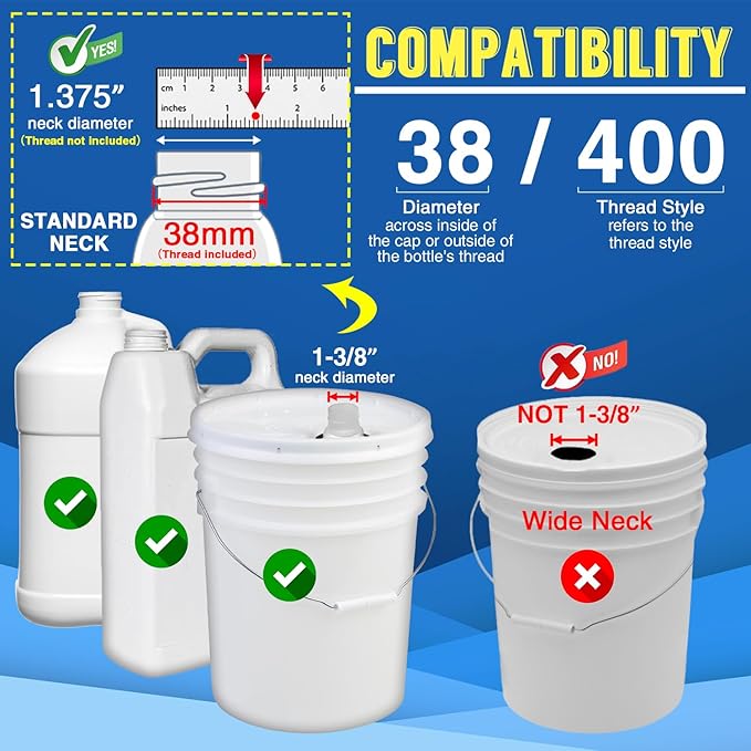 2 Pack 5 Gallon Pump Dispenser 38-400 1 oz Dispenser Pump for Large Gallon Bucket with 50cm Extended Tube, Cap to Avoid Dripping, Great for Shampoo, Conditioner, Bleach Liquid, Laundry, Detergent, Oil