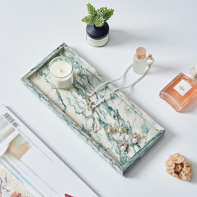 Luxury Natural Small Marble Tray for Bathroom Vanity and Kitchen Sink, Stone Countertop Organizer for Soap Dispenser, Jewelry, Perfume, Candle, Ring, Home Decor, Non-Resin Non-Ceramic