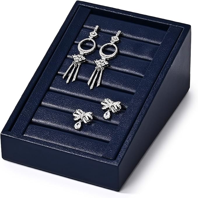 Premium Ring Display Tray Organizer Holder - PU Leather Rings/Earrings Stand Bearer (Blue)