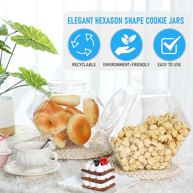 Uiifan 1 Piece Plastic Candy Jar with Lid Cookie Jar Clear Hexagonal Fish Bowls Containers for Snacks, Dog Food, Desk Pet, Craft and Sewing Supplies, Coffee Pod, Laundry Pod Storage Display(210 oz)