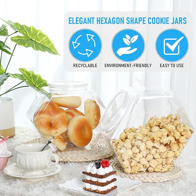 Uiifan 1 Piece Plastic Candy Jar with Lid Cookie Jar Clear Hexagonal Fish Bowls Containers for Snacks, Dog Food, Desk Pet, Craft and Sewing Supplies, Coffee Pod, Laundry Pod Storage Display(29 oz)