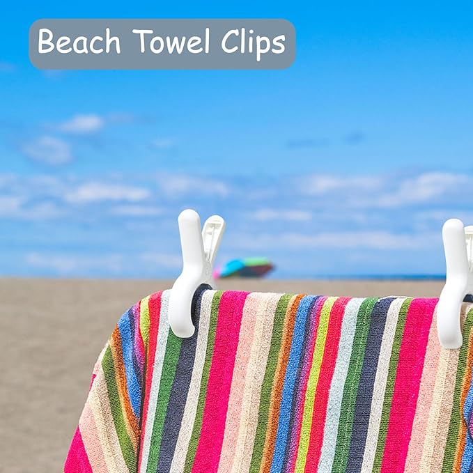 24 Pack Beach Towel Clips with Strong Anti-Rust Springs,Heavy Duty Towel Clips,Plastic Laundry Clothes Pins to Keep Your Towel, Clothes, Blankets to Dry on Clothesline and Hanging Rack (Blue)