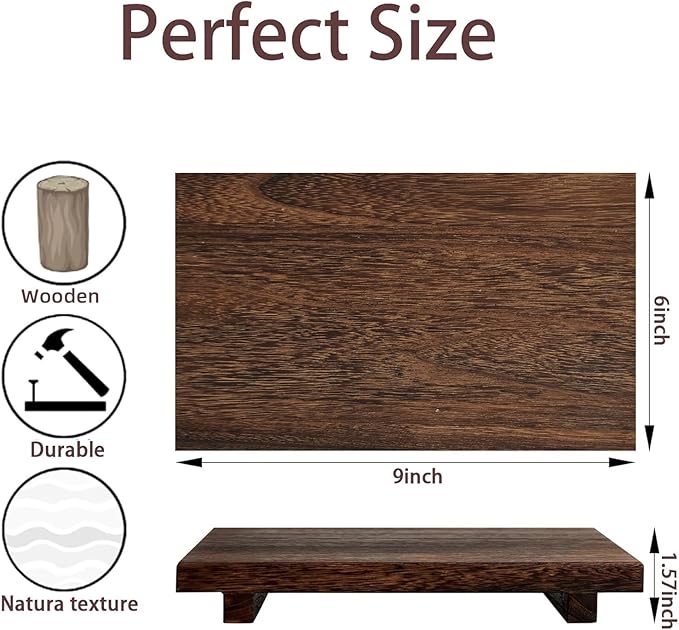 (9x6 Inch,Brown) Wood Riser Soap Tray, Rustic Wood Pedestal Stand Tray Farmhouse Kitchen Counter Decor Bathroom Soap Dish Holder for Sink,Vanity,Plant,Bottles, Candles Display