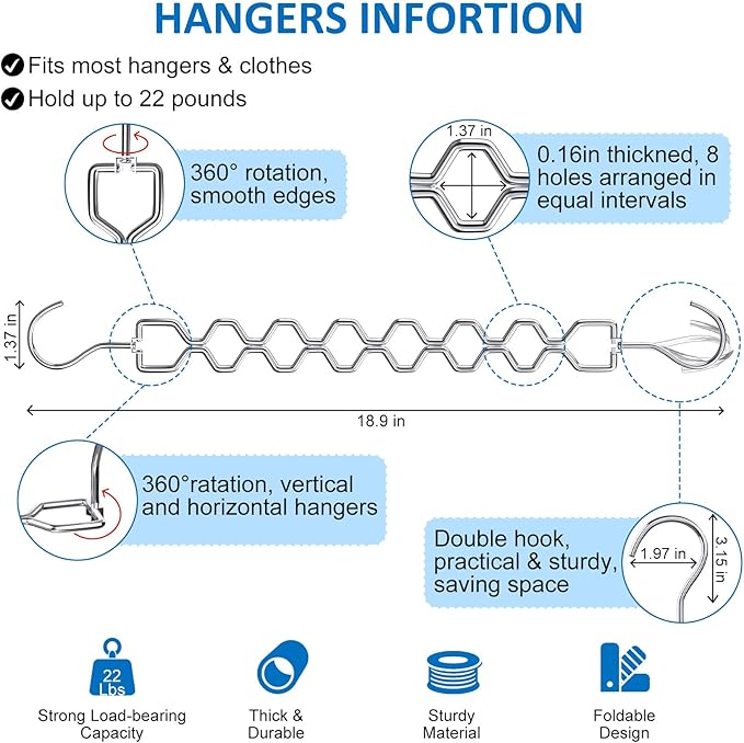 12 Pack Space Saving Hangers for Clothes, Heavy Duty 30Lbs Capacity Magic Clothes Space Saver Sturdy Metal Hanger Organizer with 360° Swivel Hook, Closet Organizers Storage Dorm Essentials Silver