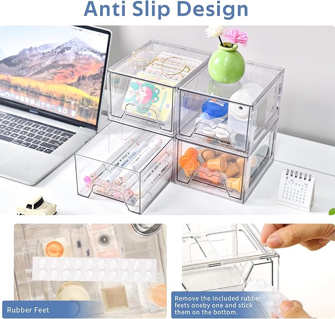 Plastic Drawers Storage, 6 Pack Clear Stackable Storage Drawers, Acrylic Storage Bins with Drawers for Fridge Organizers, Small PlasticDrawers Stackable for Makeup Organizers Cosmetic Display