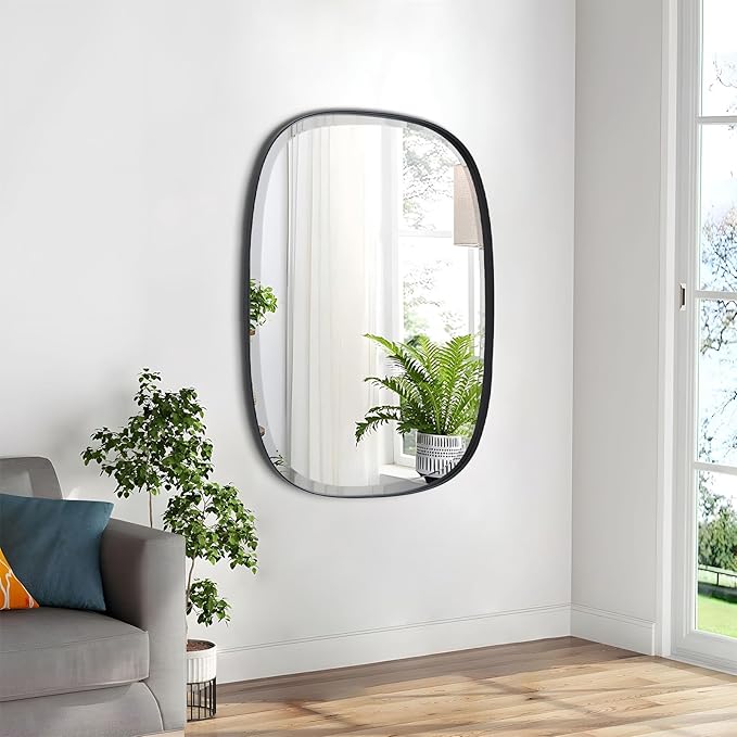 POZINO Matte Black Beveled Mirror, 24"x32" Rectangle Vanity Mirror for Over Sink, Modern Mirrors with Premium Metal Frame, Oblong Mirrors for Bathroom Bedroom Living Room, Horizontal Or Vertical