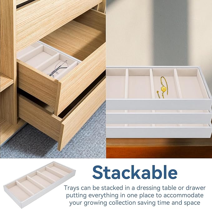 Velvet Glasses Box Tray, Stackable Glasses Display Tray Jewelry Organizer Trays for Glasses and Watch Holder Organizer Tray(Grey)