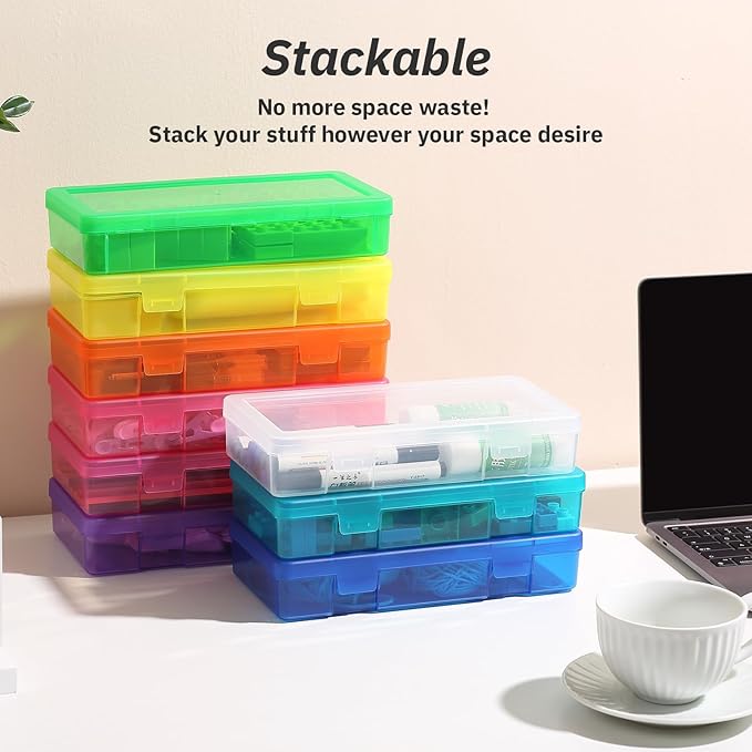 novelinks Plastic Clear Storage Containers for Organizing, Craft Storage Organizers and Stackable Storage Bins with Lids for Pencil Box, Bead, Cookie Cutter, Board Game (9 Pack Medium -Color)