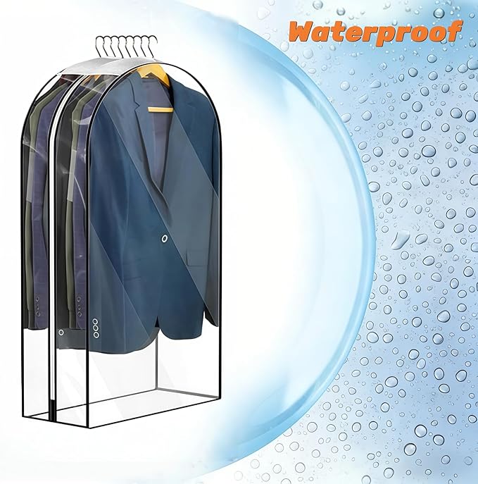 4 Pack 10" Gusseted Garment Bags, 40" Clear Suit Bags for Closet Storage, Hanging Clothes Covers with Zipper, Closet Dust Cover Protector Bag Cover for Jacket, Coat, Shirts, Dress, Sweater