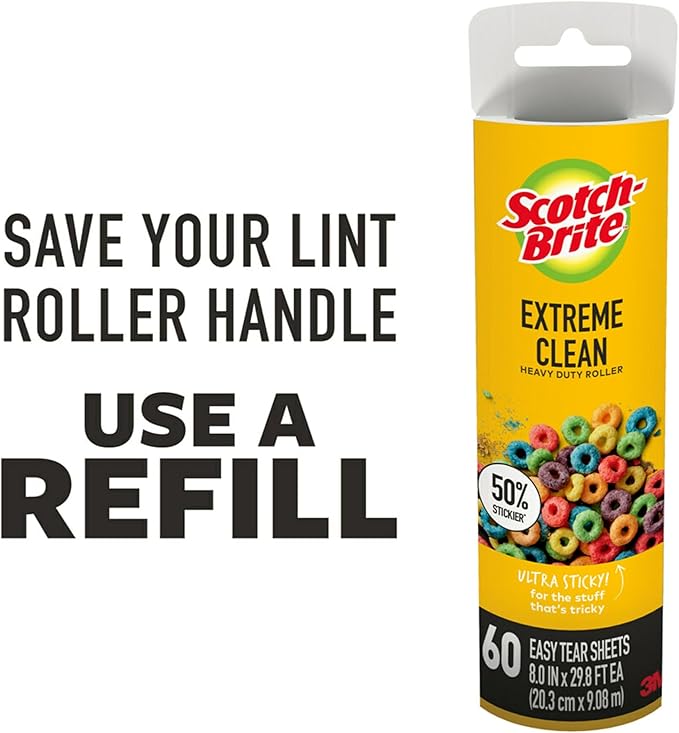 Scotch-Brite 50% Stickier Large Surface Lint Roller, Works Great On Pet Hair, 60 Sheets