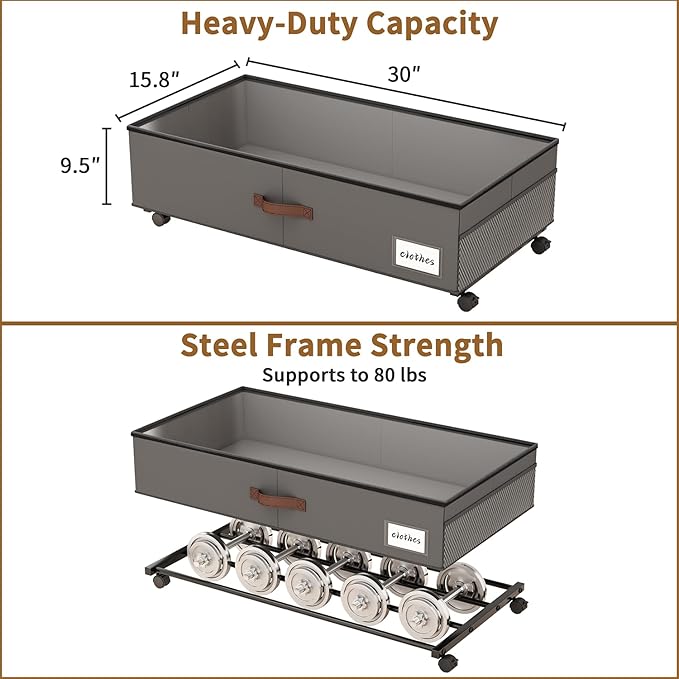 Under Bed Storage Containers with Wheels 9.5 inches Higher Under Bed Storage XXXL Underbed Shoes Blankets Clothes Storage Organizer 2 Pack Under the Bed Storage for College Dorms Bedroom Nursery Rooms