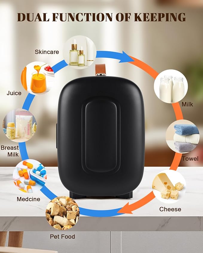 Mini Fridge for Bedroom, 4 Liter/6 Cans Skincare Small Refrigerator, AC/DC Portable Mini Cooler & Warmer, Small Fridge for Camping, Dorm, Office, Car (Black)