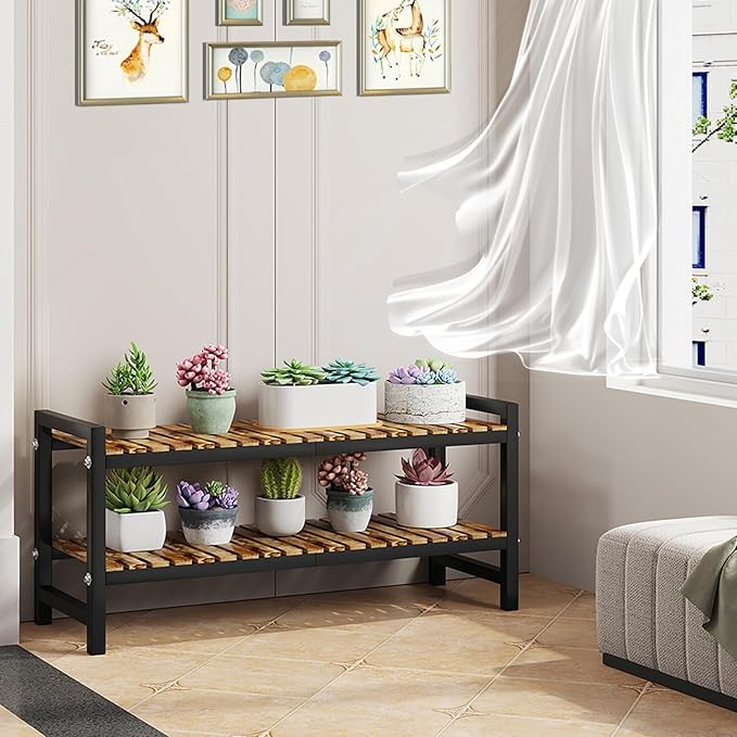 Shoe Rack Organizer for Small Spaces 2Tier Long Narrow Shoe Stand, Closet Shoe Rack, Small Shoe Shelf for Closet Entryway Corner Garage and Bedroom Front Door - Shoe Storage Combining Wood and Metal