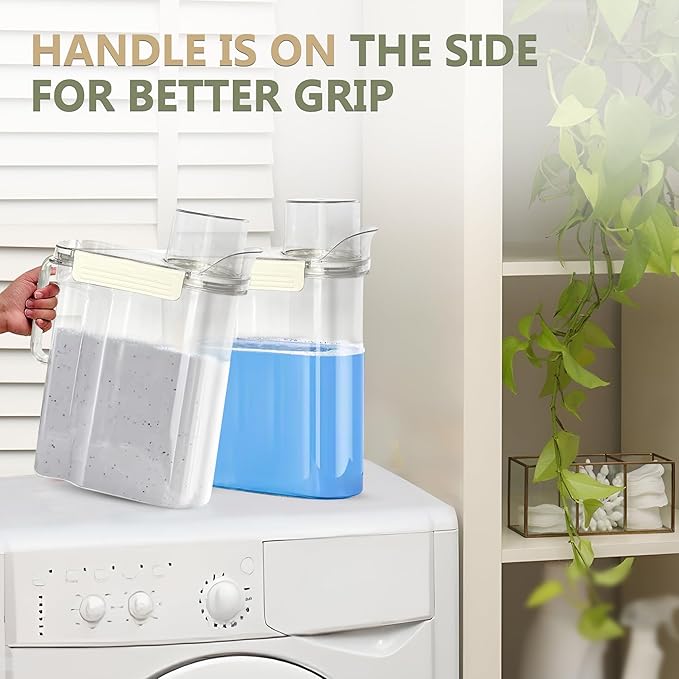 2 Pack 101 oz Plastic Detergent Dispenser , Laundry Detergent Dispenser with Handle for Better Grip , Laundry Soap Dispenser with 6 Pieces of Dryer Wool Balls Included.